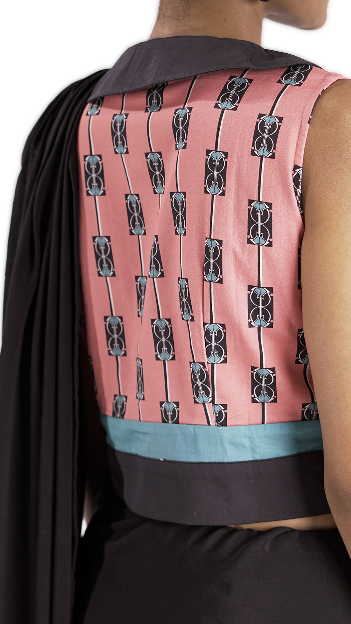 Vino Supraja Nadagam Crop Top - Peach Teal Blue Black