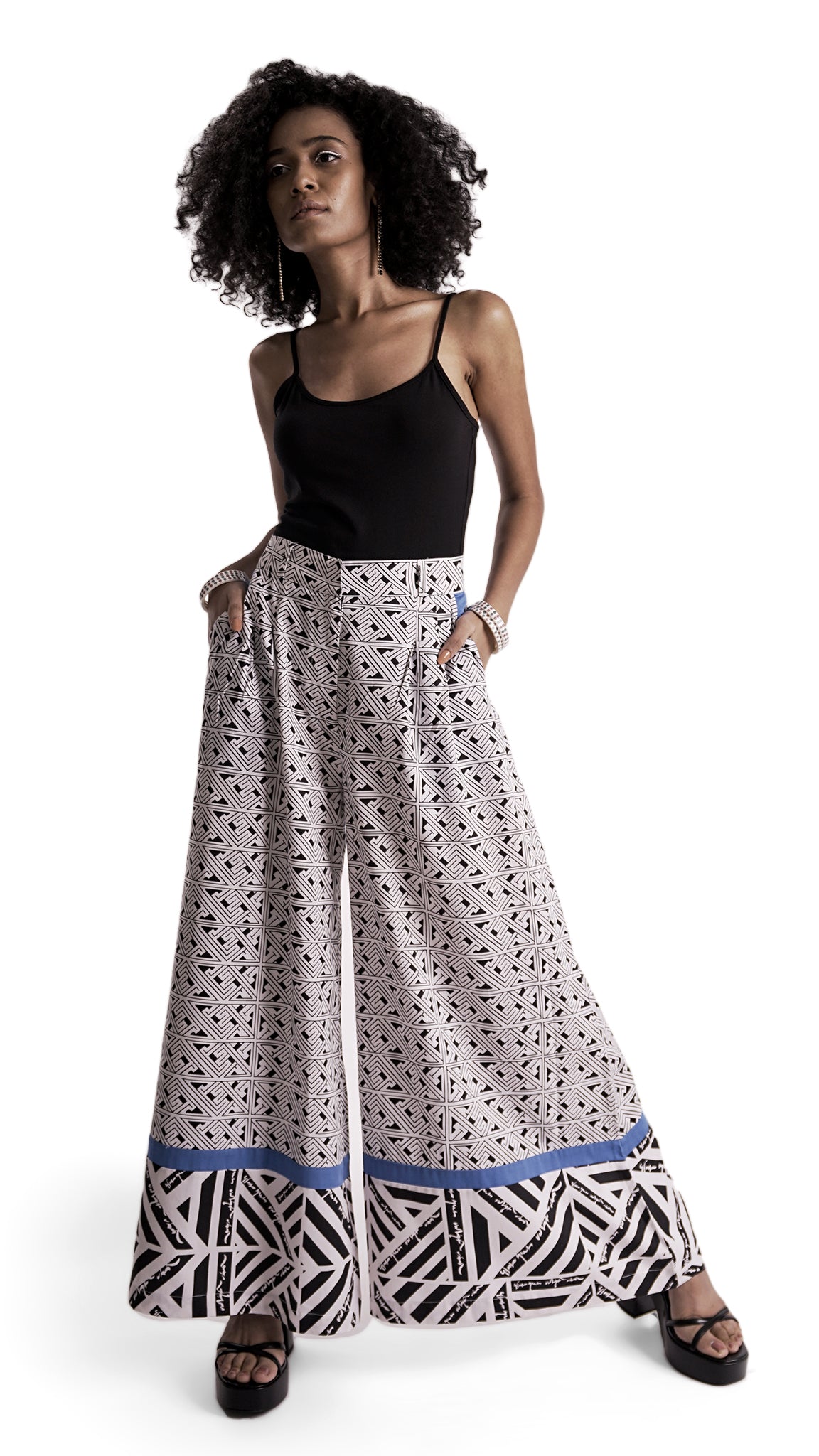 Vino Supraja Keetru Palazzos - Black White Blue