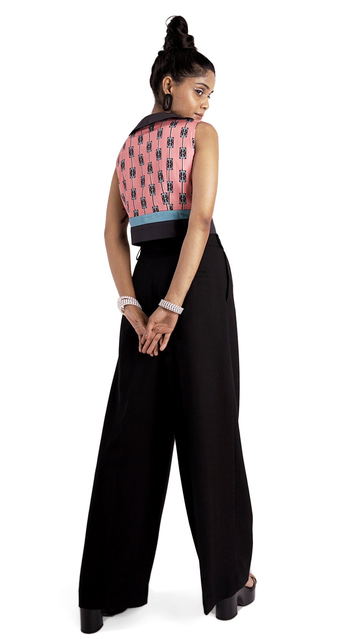 Vino Supraja Nadagam Crop Top - Peach Teal Blue Black