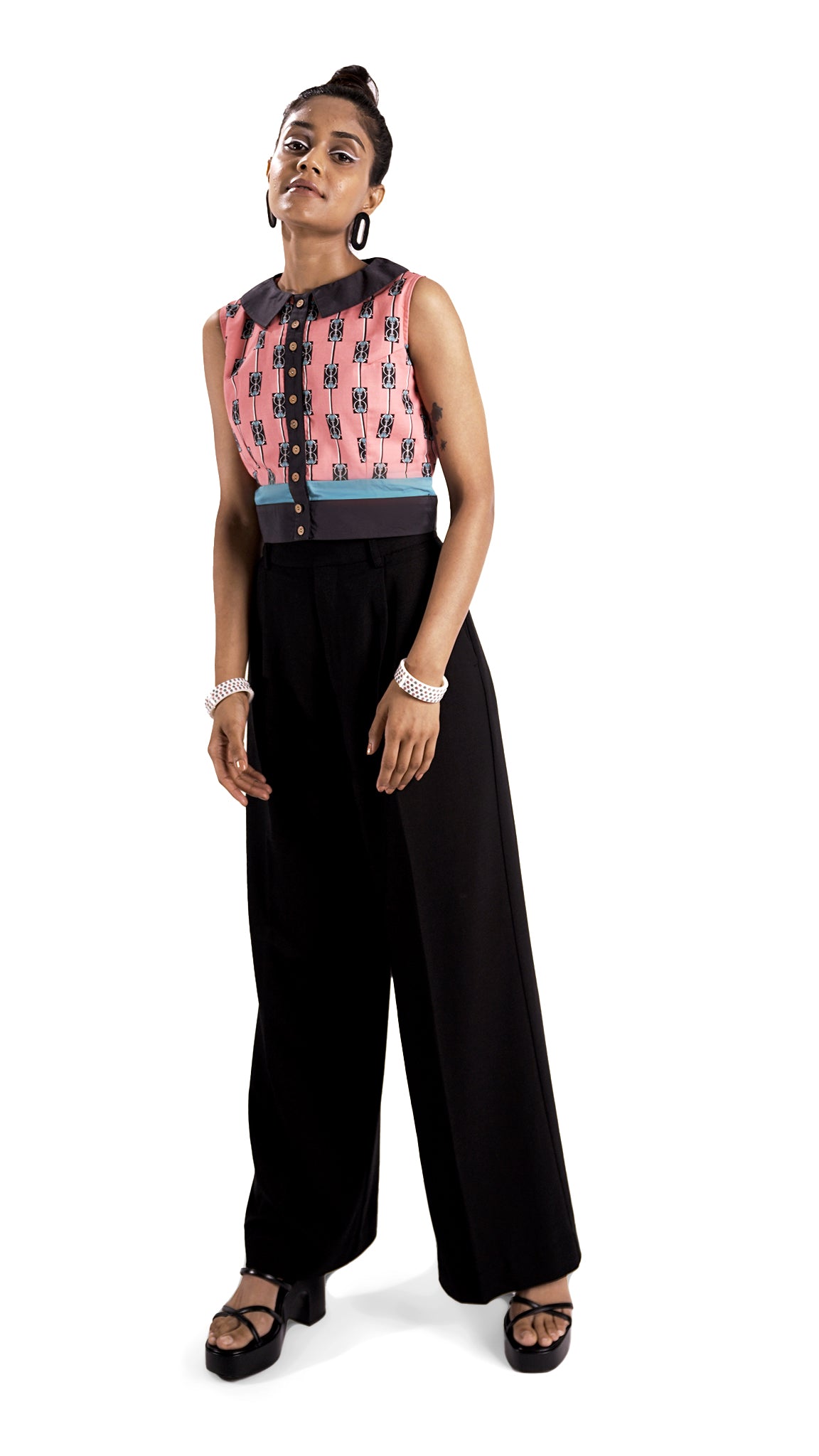 Vino Supraja Nadagam Crop Top - Peach Teal Blue Black