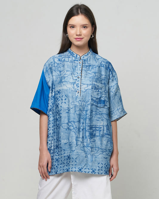 Nyana Stand Collar Orchard Road Batik Shirt